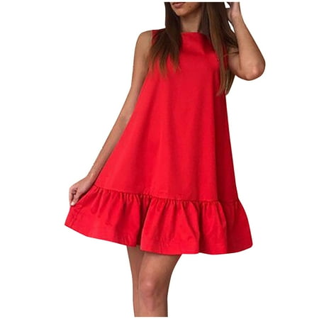 

cllios Summer Dresses for Women Casual Solid Color Vest Sleeveless Soft Pleated Dresses for women 2023