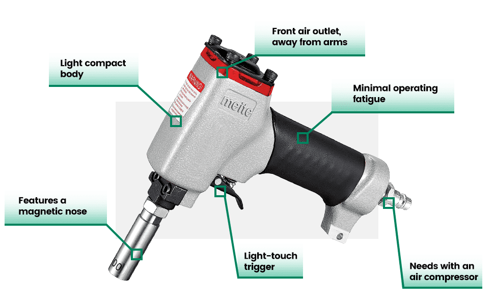 MEITE Pneumatic Deco Nailer 35/64" Head Diameter Air Upholstery Tacks Nail Guns for Upholstered Furniture