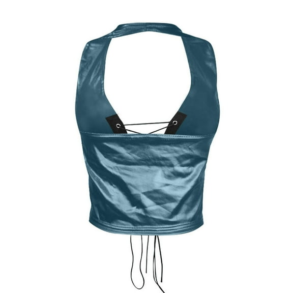 Women's Fashion Personality Sexy Hollow Imitation Leather Crop Imitation PU Vest