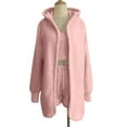 thumbnail image 4 of Miluxas Womens Fuzzy Warm Sherpa Fleece 3 Piece Outfit Fleece Coat Jacket Outwear and Spaghetti Strap Crop Top Shorts Set Pink XXXXXL(XXXXXL), 4 of 5