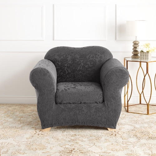 SF45945 Tan/White Sure Fit Inc SureFit  Buffalo Check Cotton Chair Slipcover