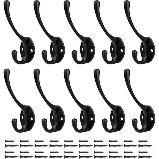Tizzy Percheros De Pared, Ganchos para Perchero, para Baño, Cocina, Montado En La Pared, 10 Ganchos De Pared Negros + 20 Tornillos, Gancho De Pared Multifuncional