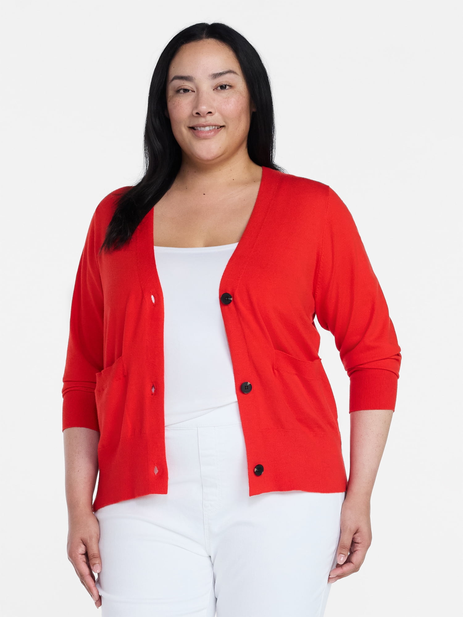 Time and Tru Women's V-Neck Cardigan Sweater, Lightweight, Sizes XS-XXXL
