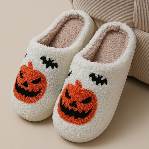 FUZHIQ Cozy Furry House Slippers for Women/men Smile Face Christmas Memory Foam Woman Slipper Plush Warm with Non- Sole Cute Indoor Home Shoes Casual Soft