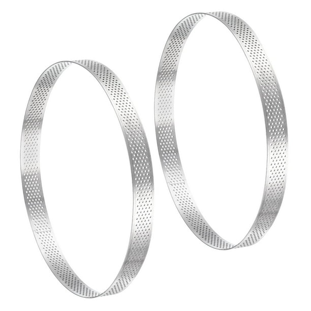 2uds Inoxidable Acero Pastel Anillos para Hornear, Perforado Pastel Mousse Anillo Cocina Hornear Calor Resistente 7.8 Diámetro, 0.8 Altura, para Pastel Postre, Plata