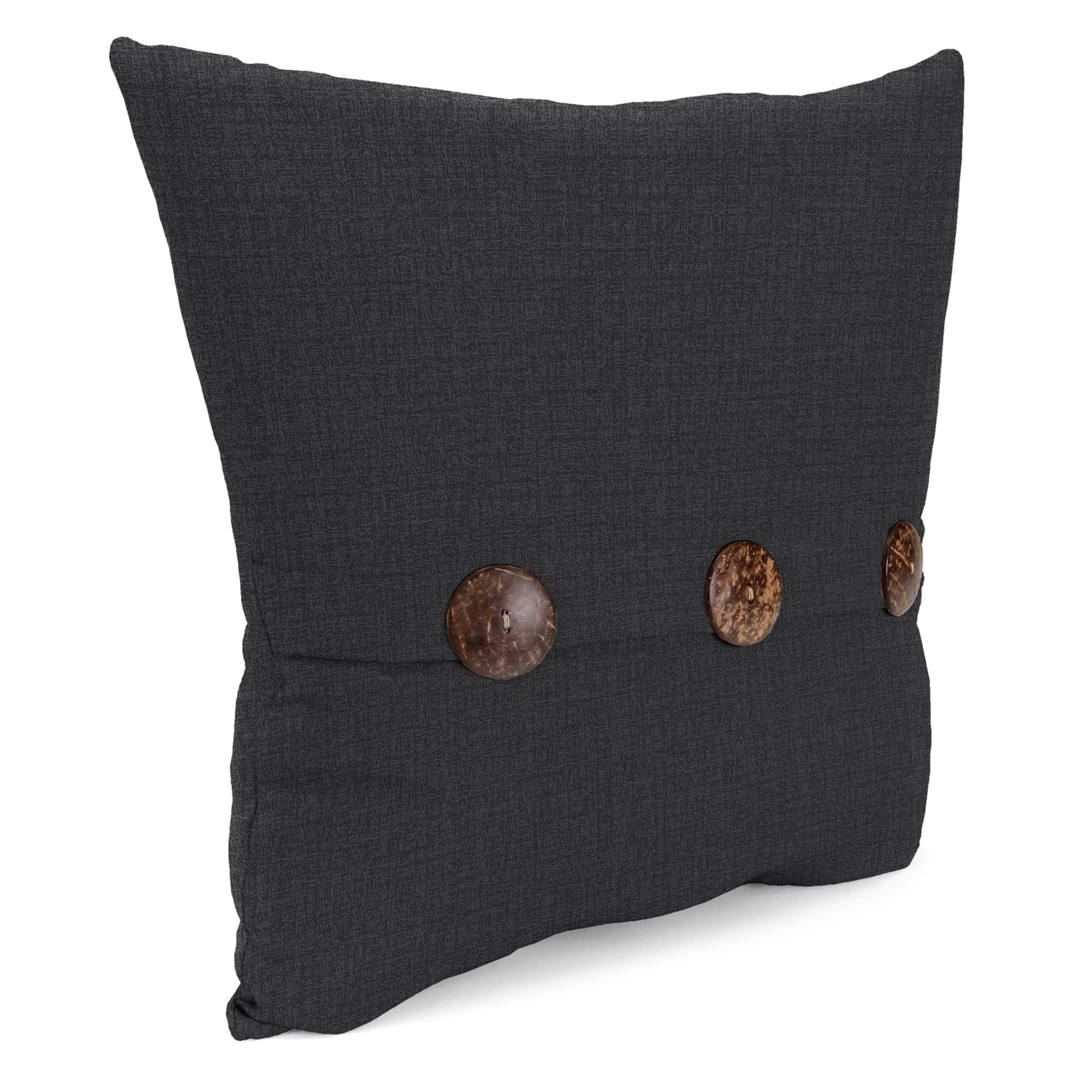 Jordan Manufacturing 17" x 17" Sorvino Ash Dark Gray Solid Square Outdoor Throw Pillow with 3 Coconut Buttons (2 Pack)