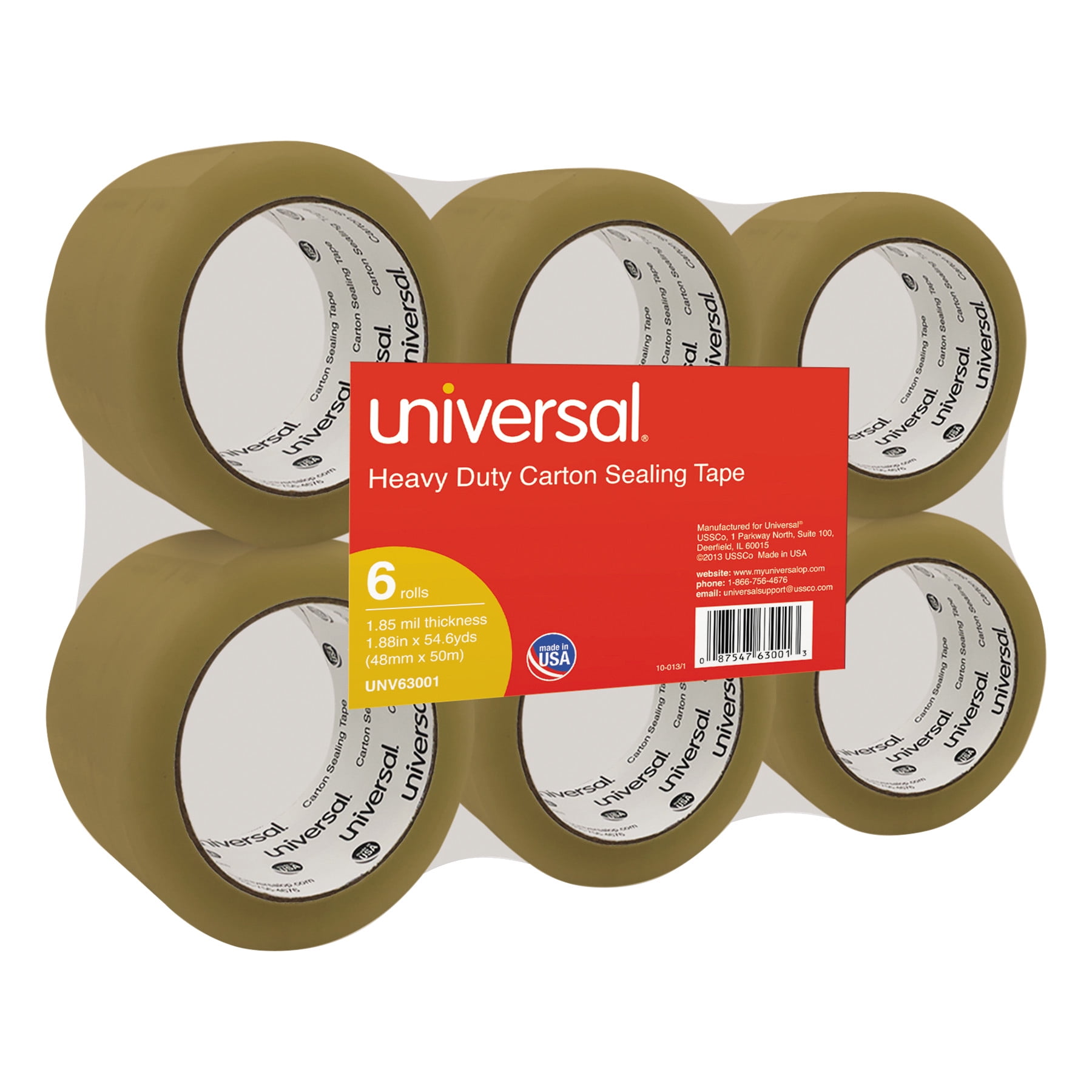 Universal General-Purpose Box Sealing Tape 48mm x 54.8m 3" Core Clear 6/Pack 