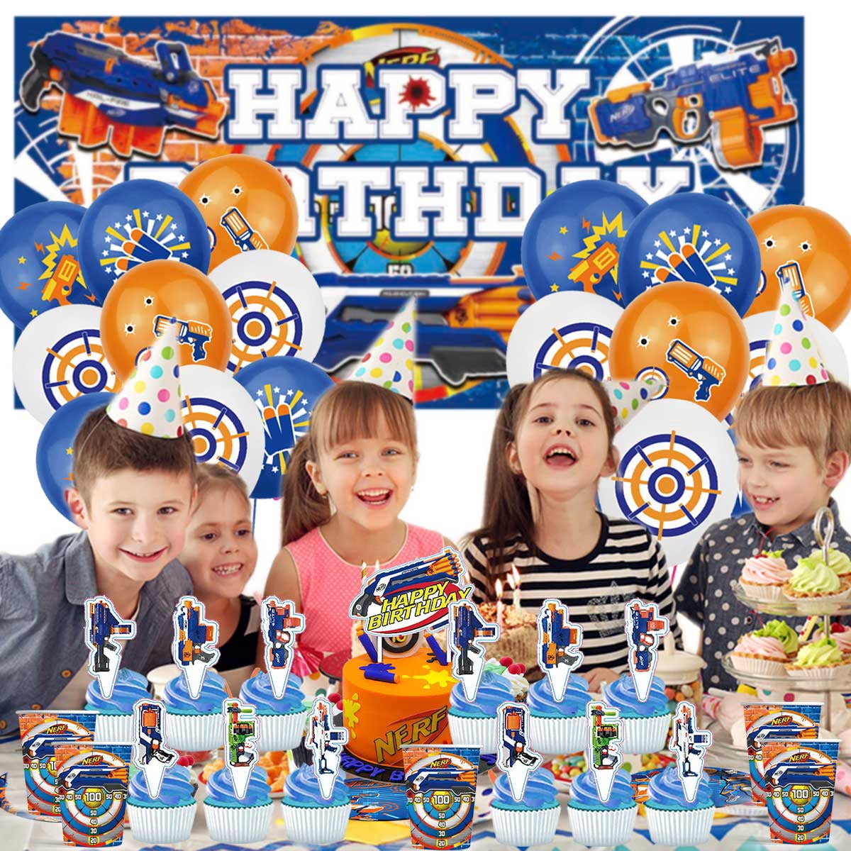 Nerf Dart War Party Supplies Latex Balloons Decor Banner Backdrop Kit Birthday Decorations