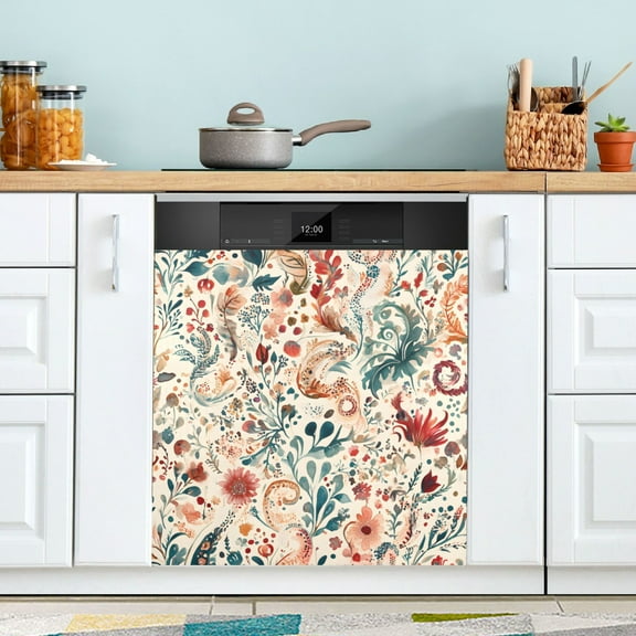 Yayeee Magnetic Dishwasher Cover for The Front Decoration Home Kitchen Machine Sticker Protector, Watercolor Leaves