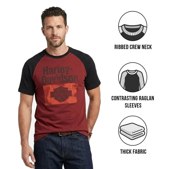 Harley-Davidson Men's T-Shirt Colorblock Raglan Sleeve Graphic Tee (S116)