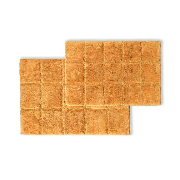 Checkered 100% Combed Cotton Non-Skid 2-Piece Bath Rug Set Rust