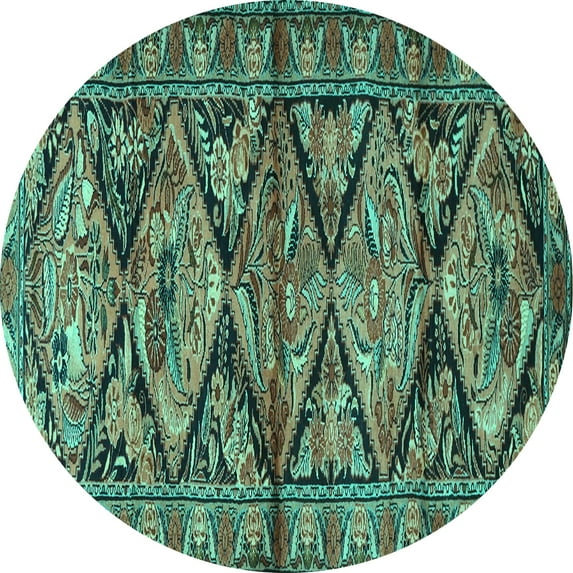 Ahgly Company Machine Washable Indoor Round Persian Turquoise Blue Traditional Area Rugs, 5' Round
