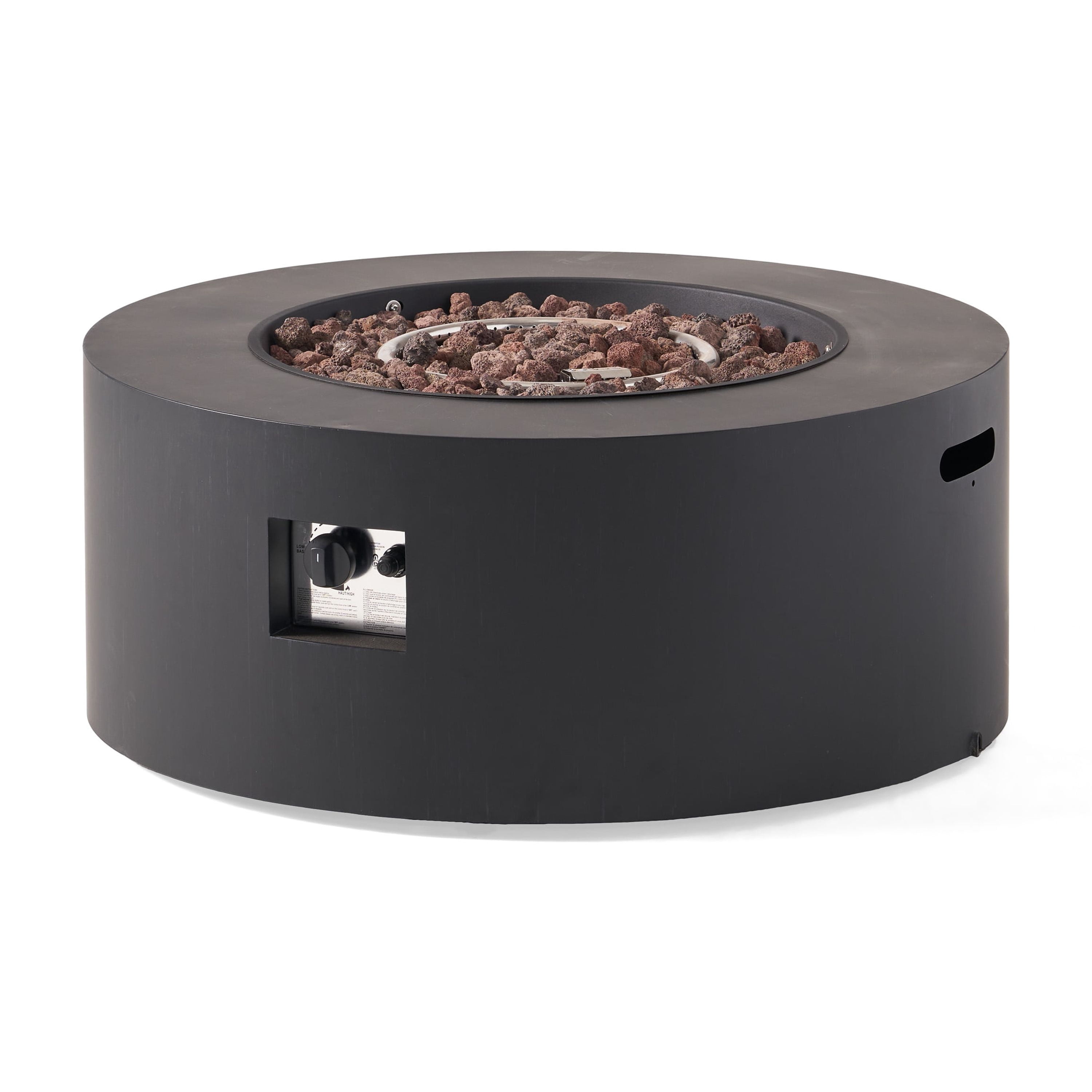 Mintazer 32" Round Propane Gas Fire Pit Table, 40000 BTU Iron Fire Pit with Lava Rocks for Patio Backyard, Black (Tank Cover not Included)