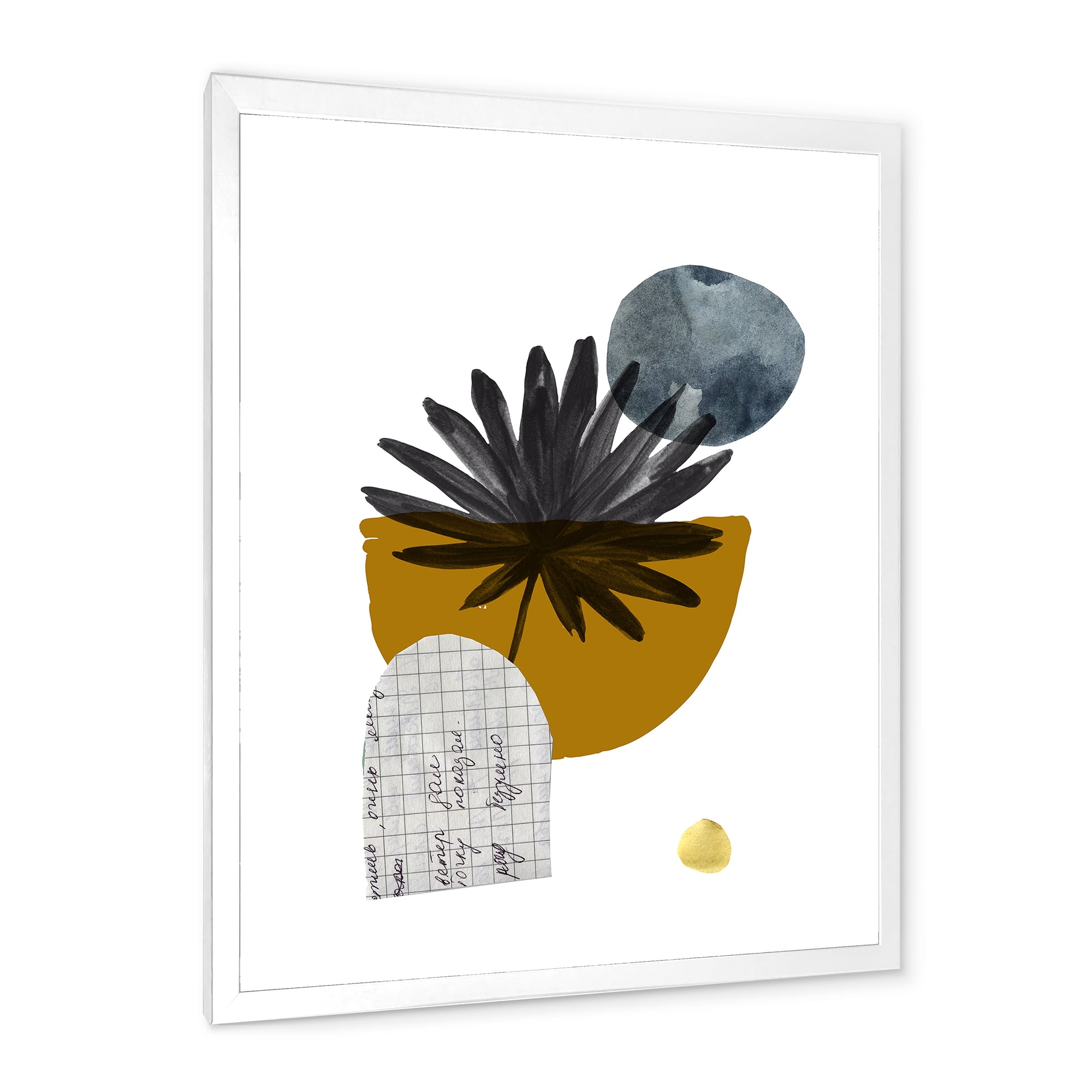 Designart 'Abstract Geometry Shapes and Tropical Palm Leaf I' Modern Framed Art Print