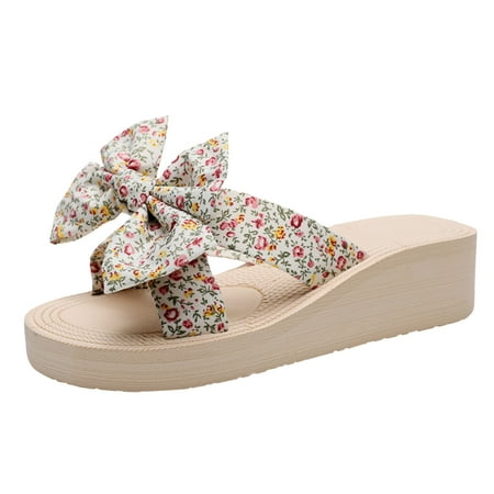 

Cathalem Fashion Spring And Summer Women Slippers Thick Bottom Wedge Flowers Bow Lightweight Open Toe Comfortable A 37