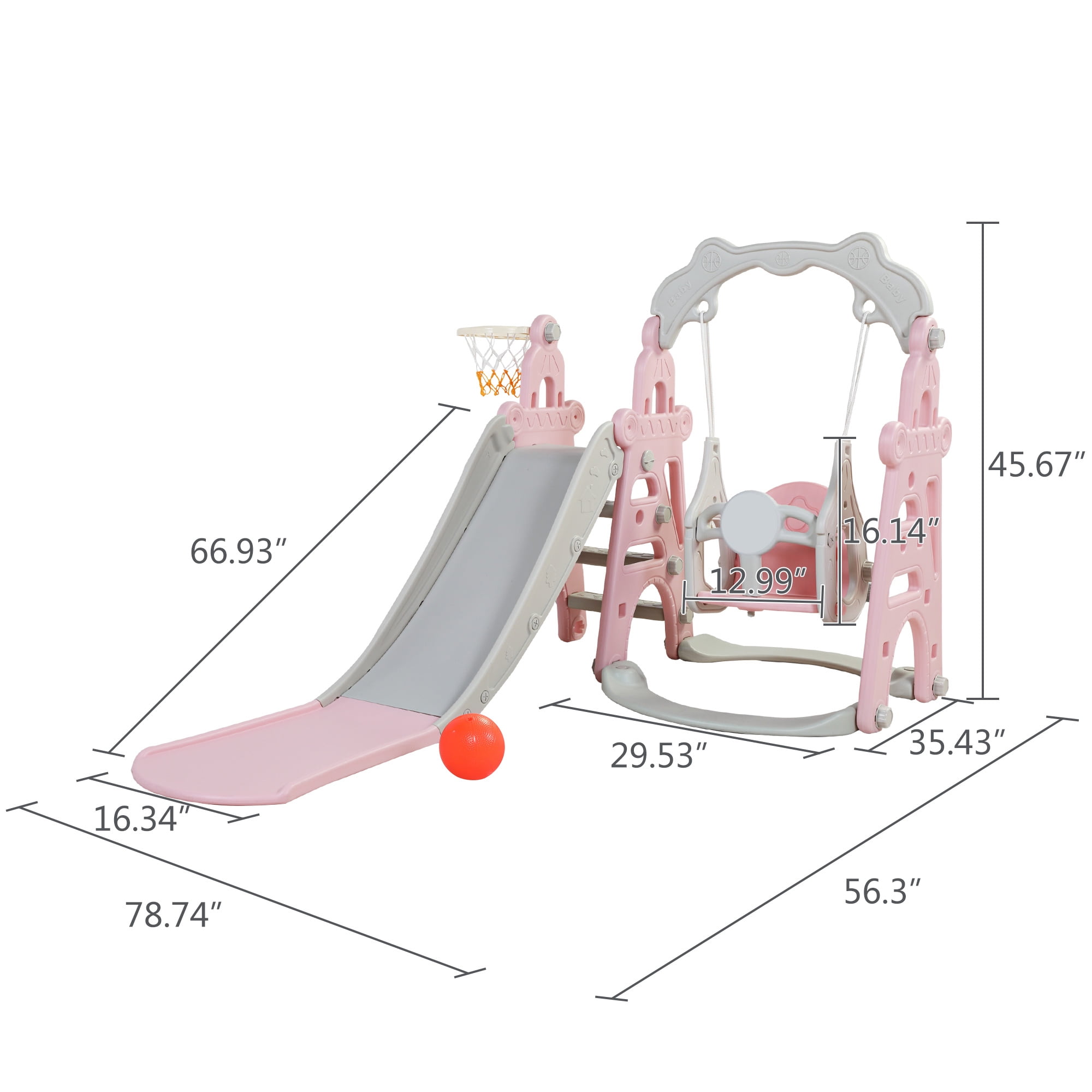 CIPACHO 3 in 1 Toddler Slide and Swing Set, Kids Play Climber Slide Playset with Basketball Hoop, Extra-Long Slide, Baby Slide for Indoor Outdoor, Pink+Gray CIPACHO 3 in 1 Toddler Slide and Swing Set, Kids Play Climber Slide Playset with Basketball Hoop, Extra-Long Slide, Baby Slide for Indoor Outdoor, Pink+Gray