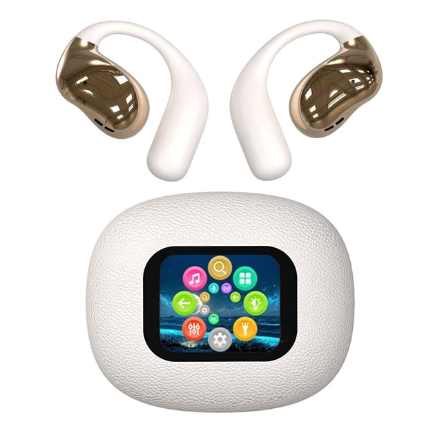 True Wireless Open Ear Bluetooth Earbuds, Waterproof Touch Screen Display Bluetooth 5.4mm Driver Ergonomic Non Insert Design, Intelligent Touch Screen Open Bluetooth Earphones for Running Fitness
