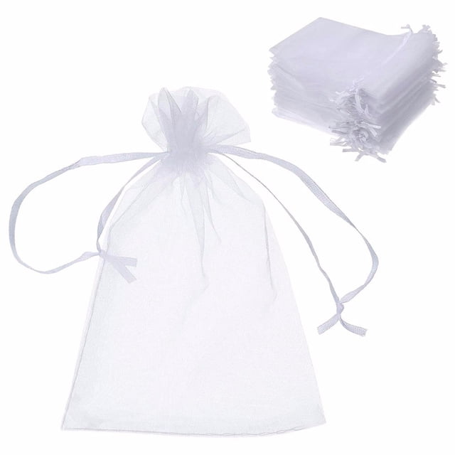 Hilo de manojo de cordón de organza blanco Fiudx con bolsa de almacenamiento de dulces de regalo 100 piezas