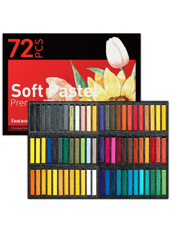 Fantastory Long Soft Pastels Set, 72 Sticks Non Toxic Beginner Watercolor Oil Chalk Pastel Set-Assorted Colors