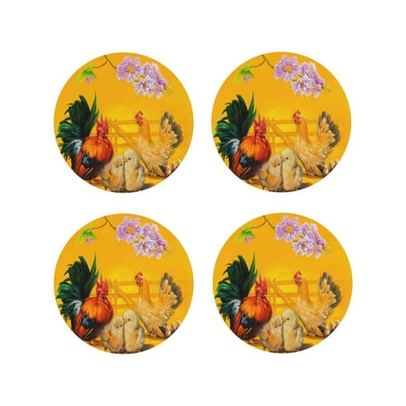 

Pofeuu The Chicken Family Print Coasters for Drinks 4Pack PU Leather Coasters Bar Drink Coasters for Tabletop Protection Furniture from Damage-Round Shape