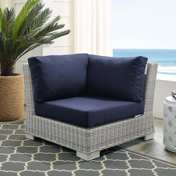 Modway Conway Sunbrella® Outdoor Patio Wicker Rattan Corner Chair in Light Gray Navy