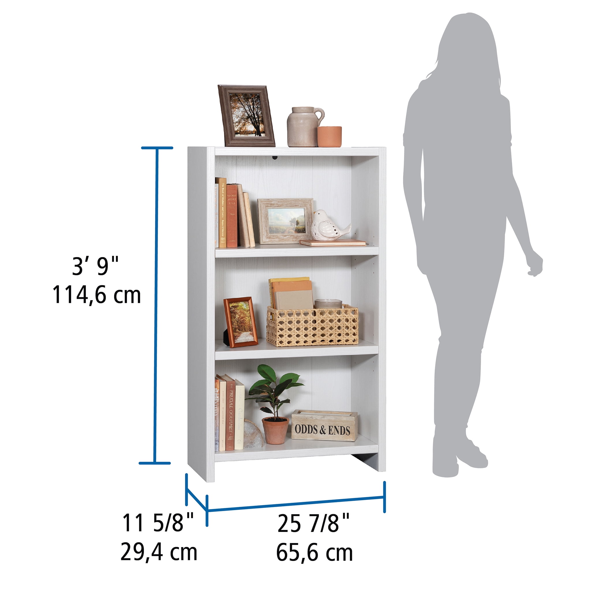 Mainstays Westley 3 Shelf Bookcase, White Finish