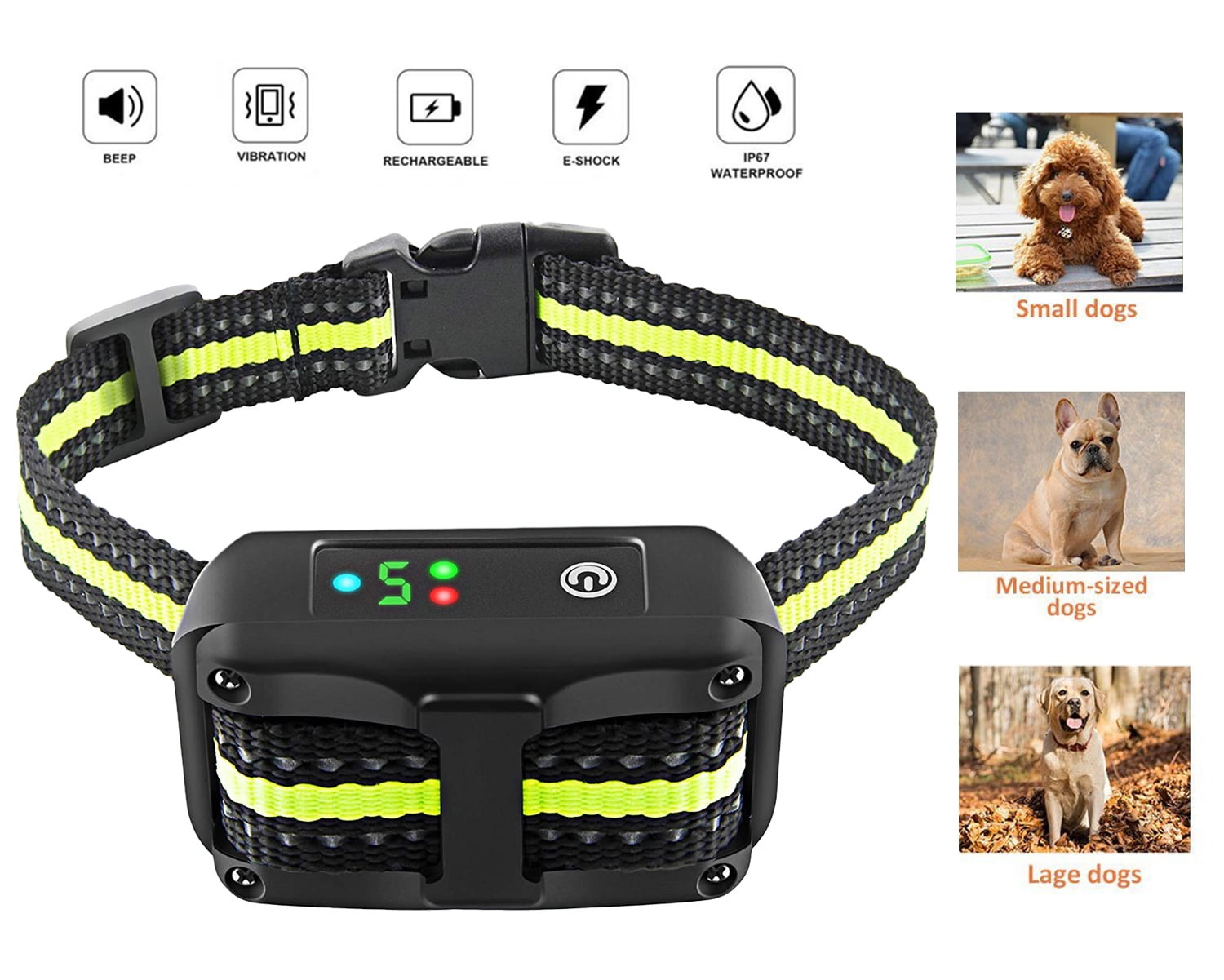 Rechargeable Anti Shock Barking Collar Dog Bark Collar Upgraded Smart Detection Module Stop Barking with Beep/Vibration/Shock 5 Sensitivity & IPX67 Level Waterproof for Small Medium Large Dogs 