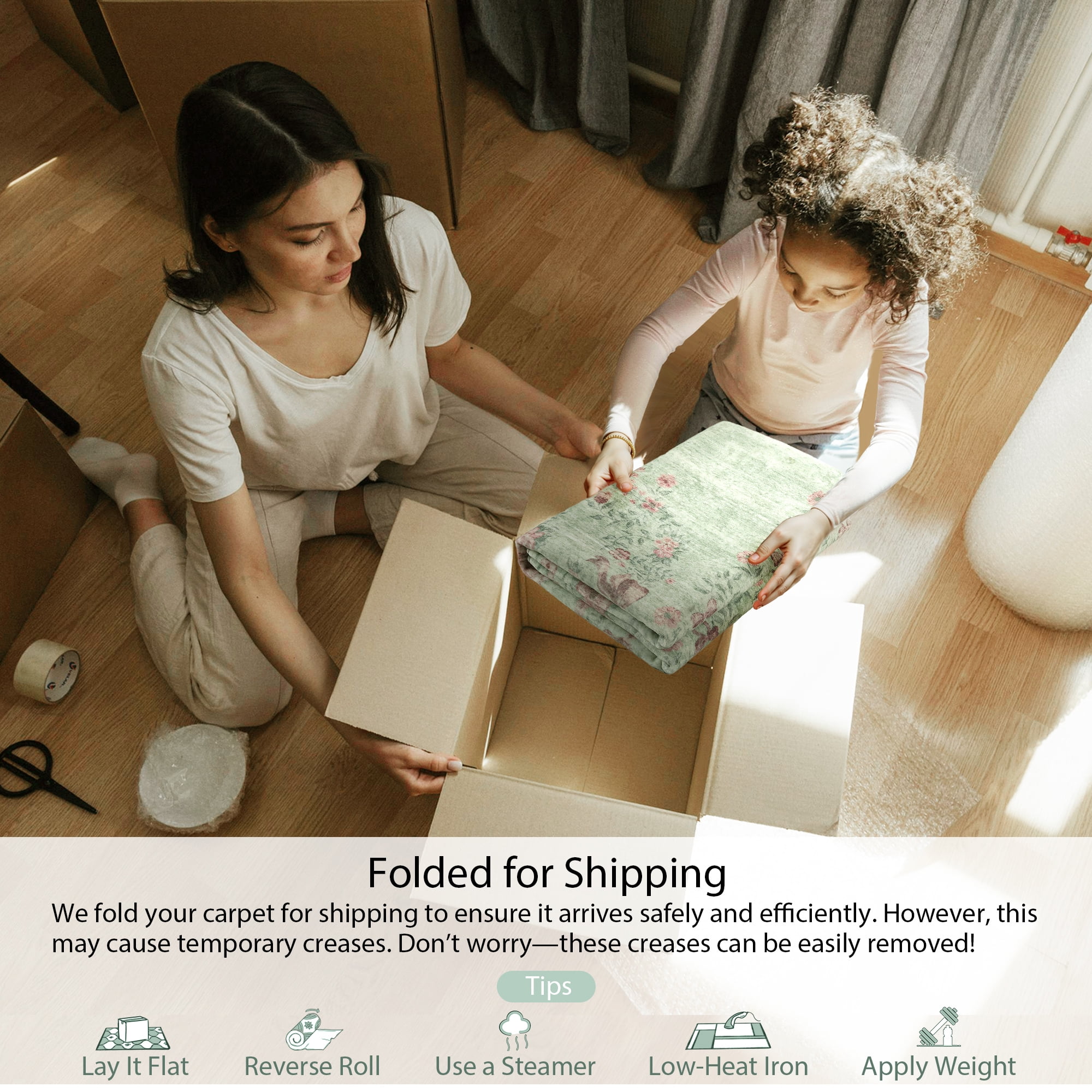 Lahome Washable 8'x10' Area Rug, Sage Green Floral Bow Print Rugs for Living Room, Ultra-Thin Non-Shedding Soft Boho Carpet for Bedroom Dining Room Playroom Dorm, Large Mat, Light Green
