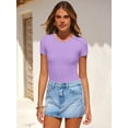 thumbnail image 6 of ANRABESS Bodysuits for Women, Women's Short Sleeve Bodysuit Stretchy Comfy T-shirt Round Neck Basic Body Suit Tops Casual Outfits 2026 Light Purple M, 6 of 13