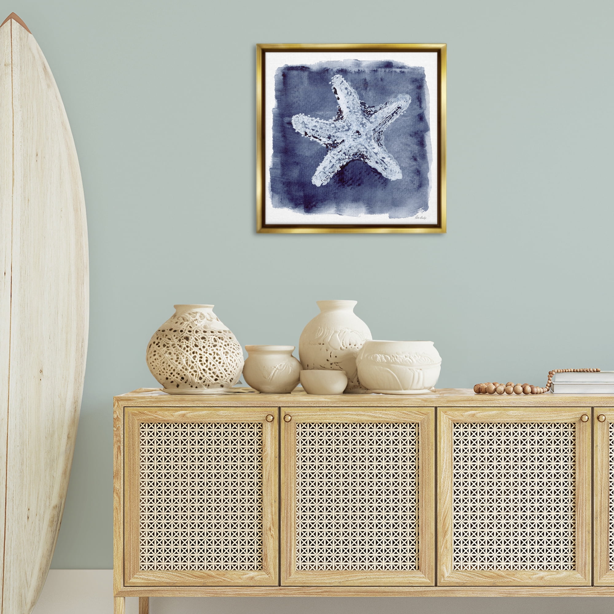 Stupell Industries Starfish Blue Impression Animals Painting Gold Floater Framed Canvas Art Print Wall Art, 25 x 25