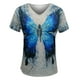 thumbnail image 4 of Camiseta de manga corta suelta con cuello en V y estampado de mariposa informal a la moda para mujer Pompotops hkajfhjk466838, 4 of 7