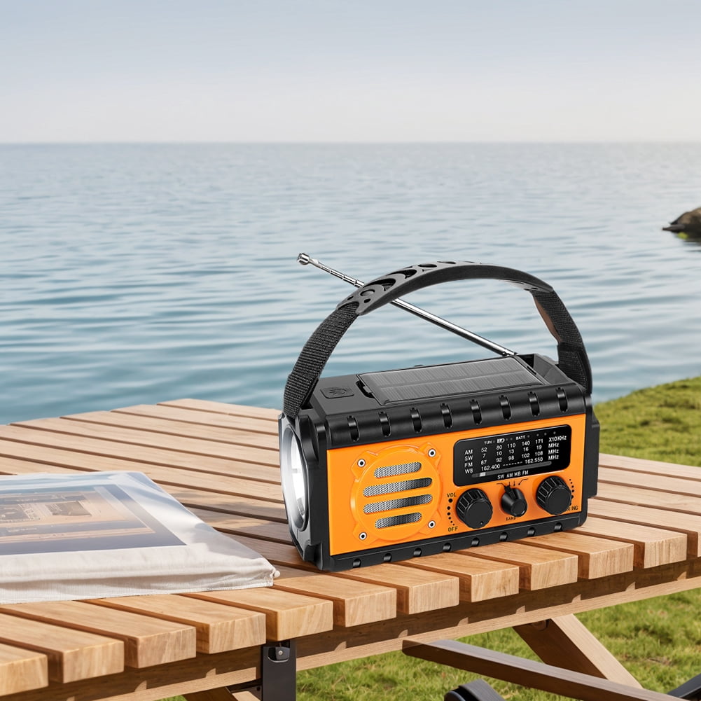HUISZJ Hand Crank Emergency Radio Solar Powered Radio Portable Weather Radio Solar Radio for Outdoor Camping Emergency(Orange)