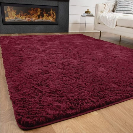 Gorilla Grip Original Premium Fluffy Area Rug, 5x7 Feet, Super Soft High Pile Shag Carpet, Washer and Dryer Safe, Modern Rugs for Floor, Luxury Carpets for Home, Nursery, Bed and Living Room, Wine