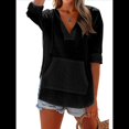 thumbnail image 1 of Sudadera con Capucha para Mujer, de Larga, Cuello en V y Bolsillos, para Playa Negro L, 1 of 8