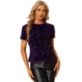 thumbnail image 1 of Blusa de fiesta de manga corta con cuello redondo y lentejuelas de terciopelo para mujer Púrpura profundo XS, 1 of 6