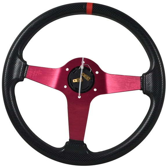 Ikon Motorsports Compatible with 350MM PVC 6 Hole Steering Wheel Deep Dish Red Spoke Red Ring & Black Emblem