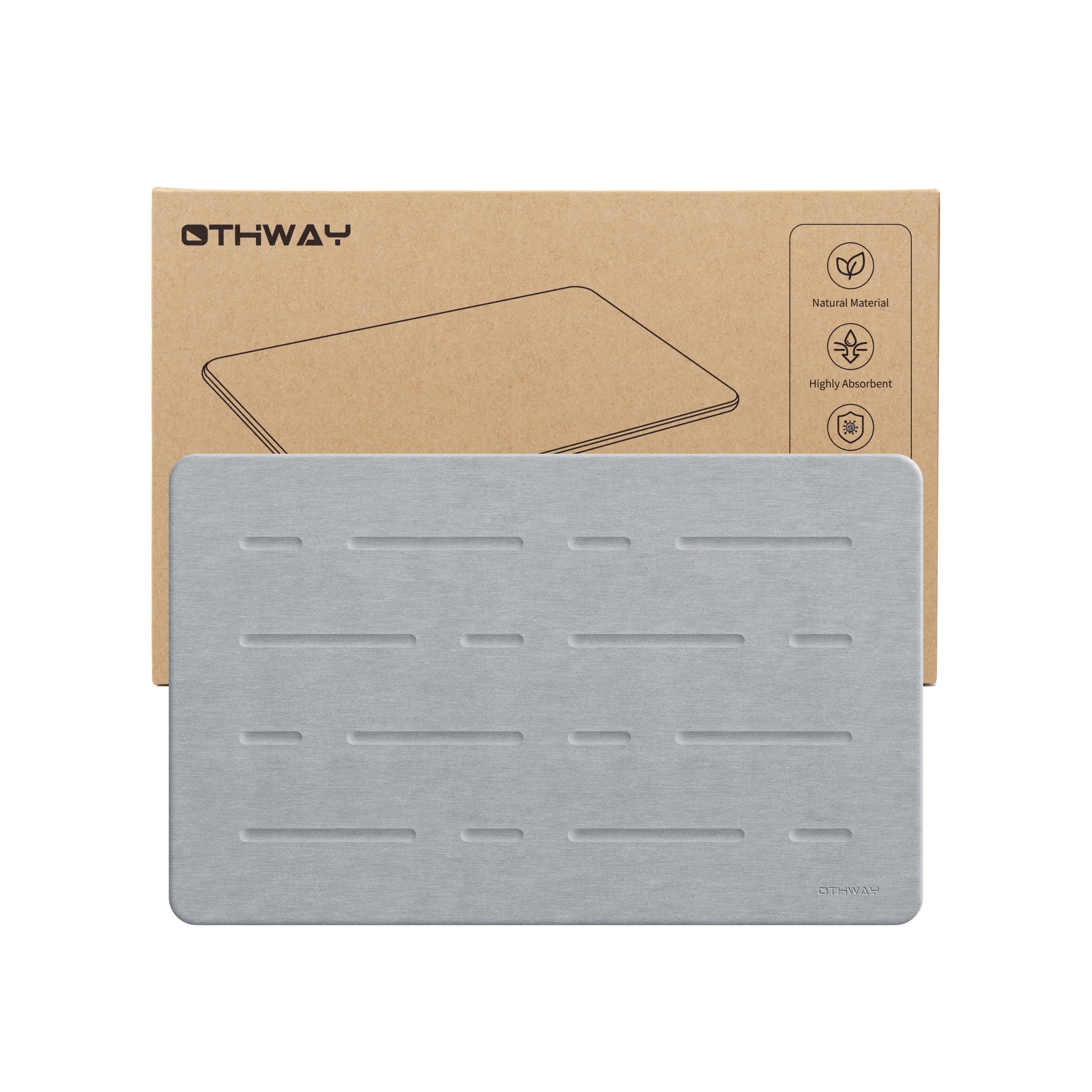 OTHWAY Large Stone Bath Mat, 32"x 20" Diatomaceous Earth Bath Mat for Bathroom, Quick Drying Long Bath Mat Stone Absorbing, Non-Slip Diatomite Hard Stone Shower Mat Instant Dry(Light Grey)