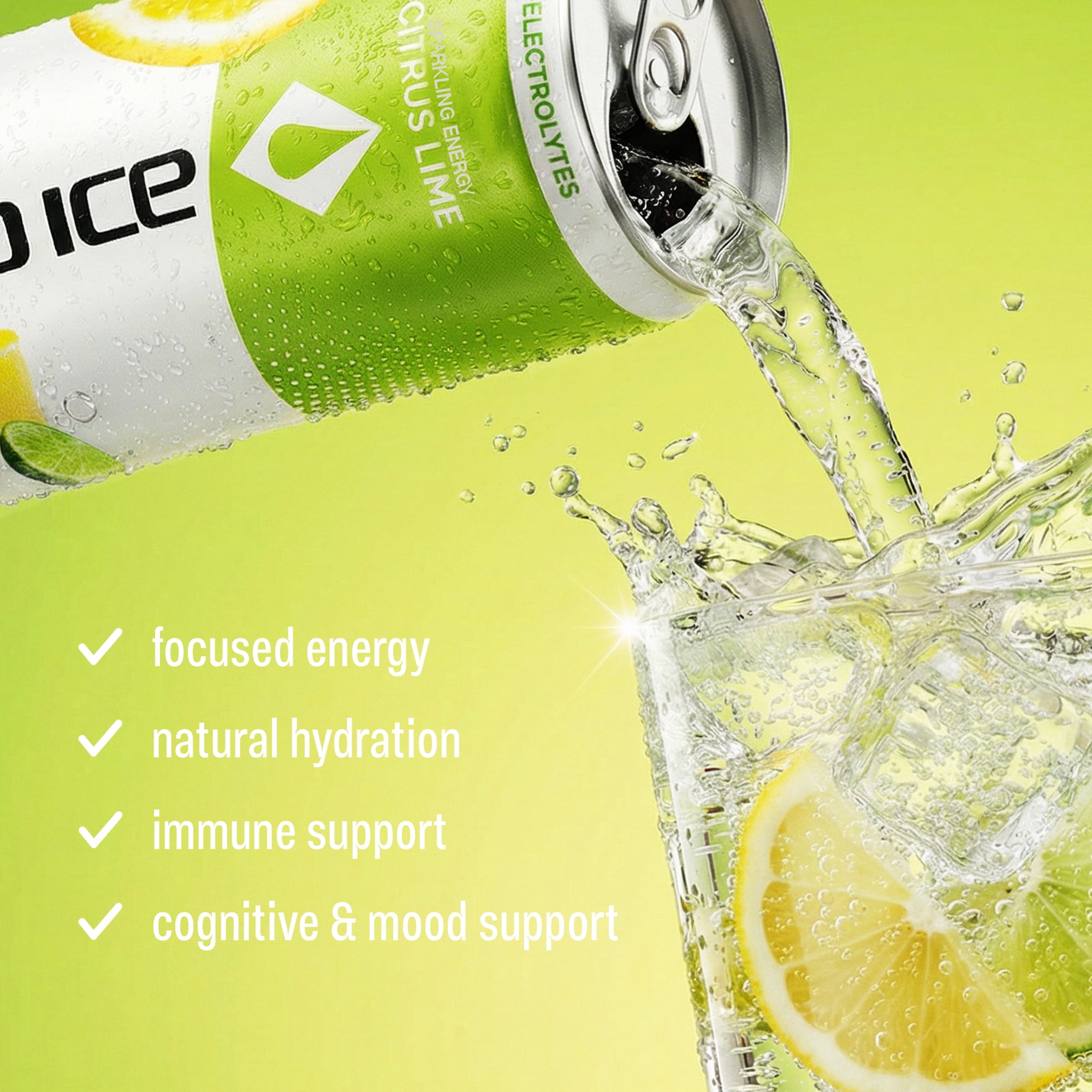 Liquid Ice Energy Drink, Zero Sugar, Citrus Lime 12 Fl Oz 12 Pack, Electrolytes, Clean Energy, 120mg Natural Caffeine, L-Theanine, Green Tea Extract, CoQ10, Antioxidant Support