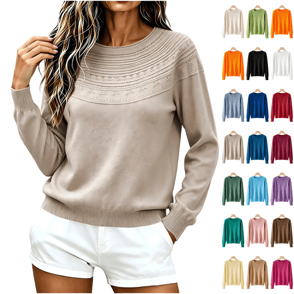 CBASIHI Womens Sweaters Casual Crew Neck Long Sleeve Pullover Fall Knit Tops XL