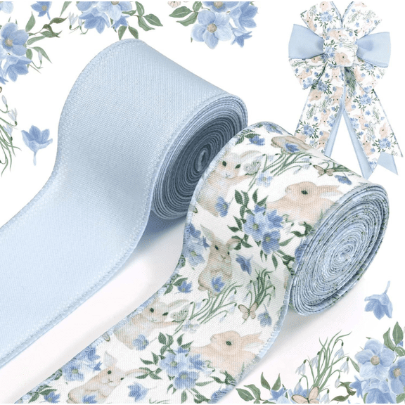 Wired Ribbon 4 Rolls Flower Butterfly Gift Wrapping Ribbon for Farmhouse Party DIY Craft Spring Wreaths Bow Decoration each Roll 2.48in×5yd