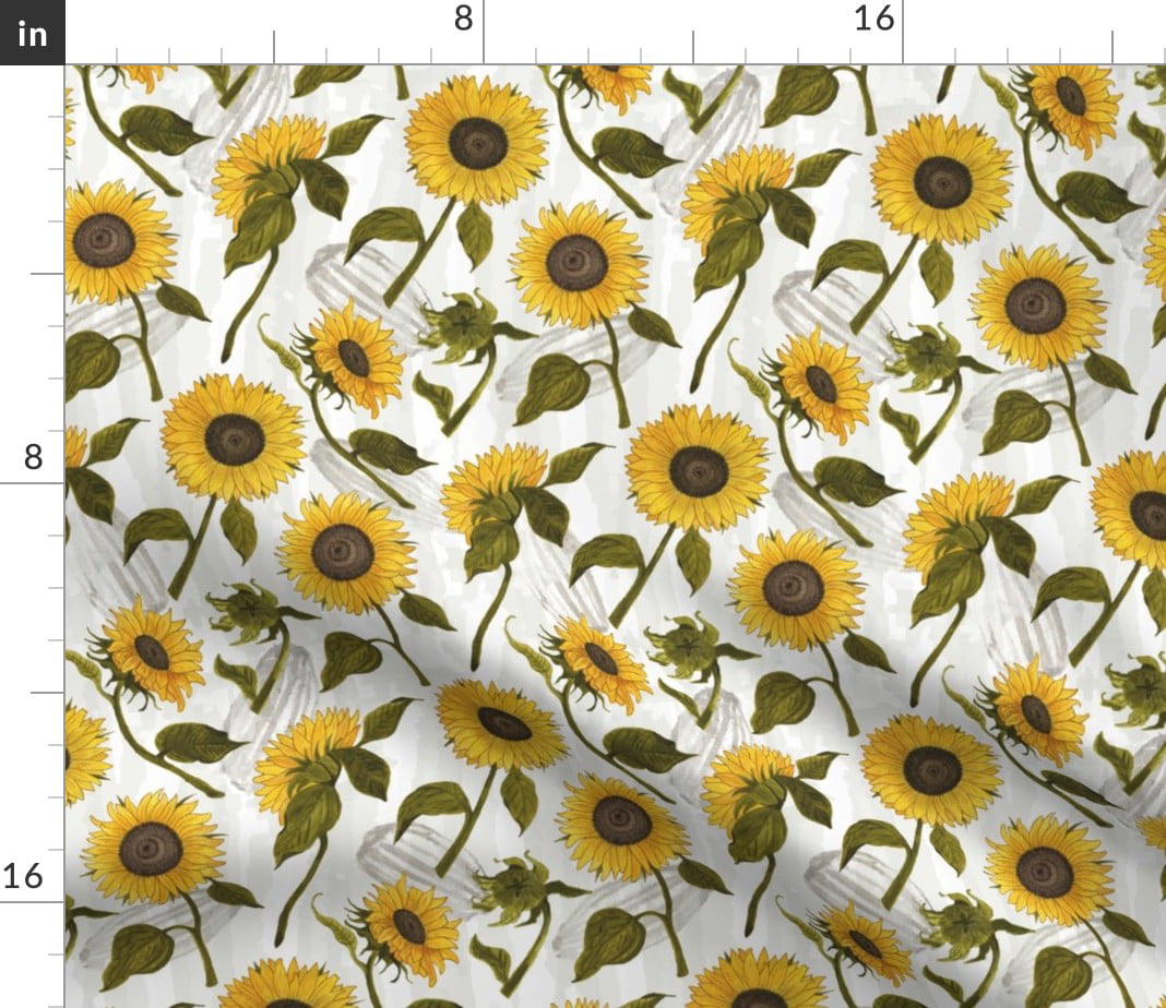 White Yellow Floral Nature Sunflower Summer Spoonflower Fabric by the Yard 