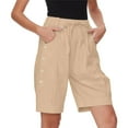 thumbnail image 3 of Lenpel Bermuda Shorts for Women Elastic High Waisted Drawstring Wide Leg Knee Length Casual Shorts Loose Summer Shorts with Pockets, 3 of 6