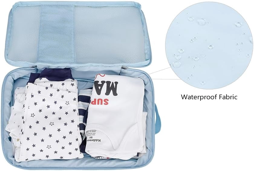 Baby Diaper Bag Organizer Pouches Waterproof Mini Diaper Bag - 2 pcs/set Foldable Hanging Reusable, Washable or Cloth Diapers, with Gift for Baby Shower (Blue)