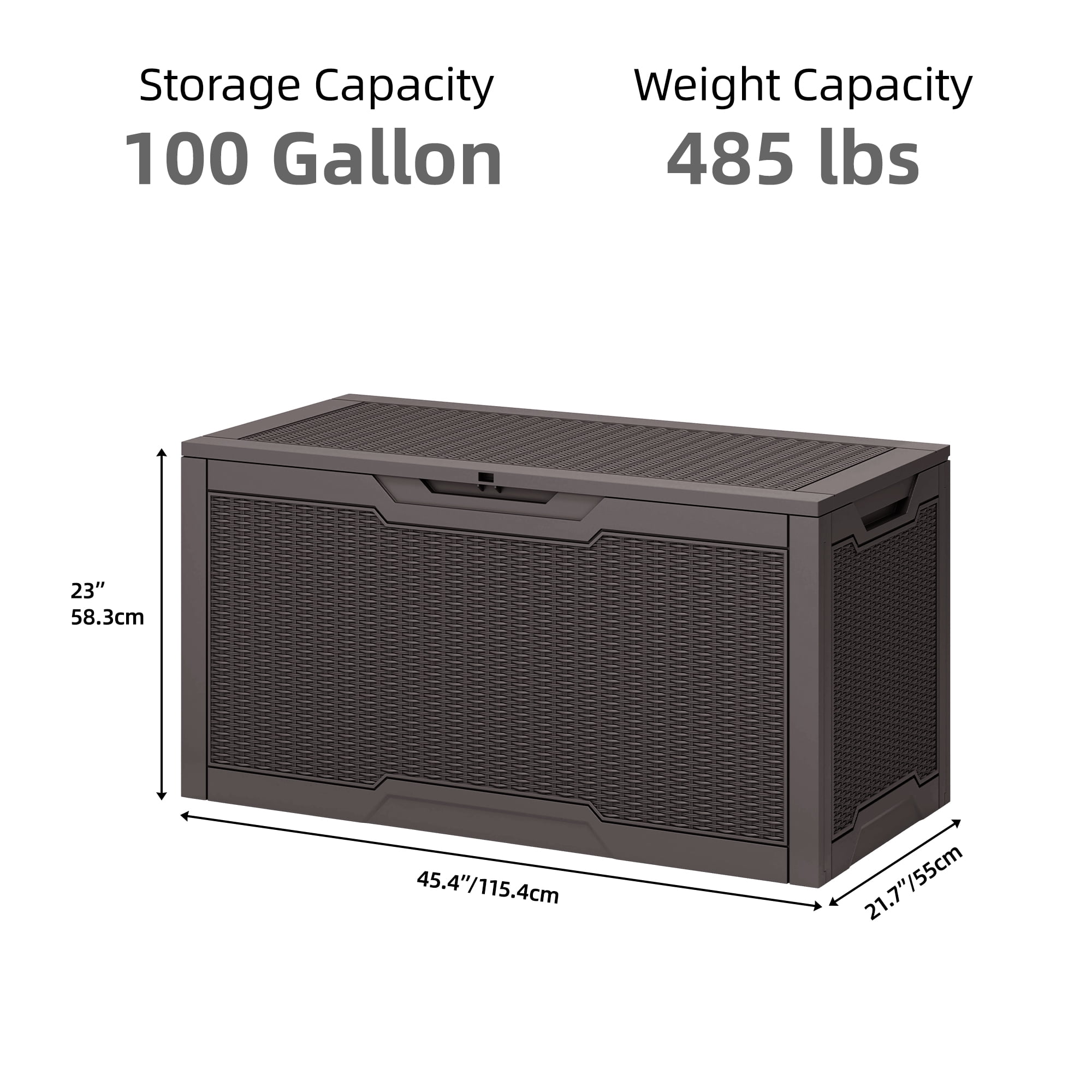 Uforic 100 gallon resin deck box. Outdoor waterproof storage box. Lockable. Dark brown.