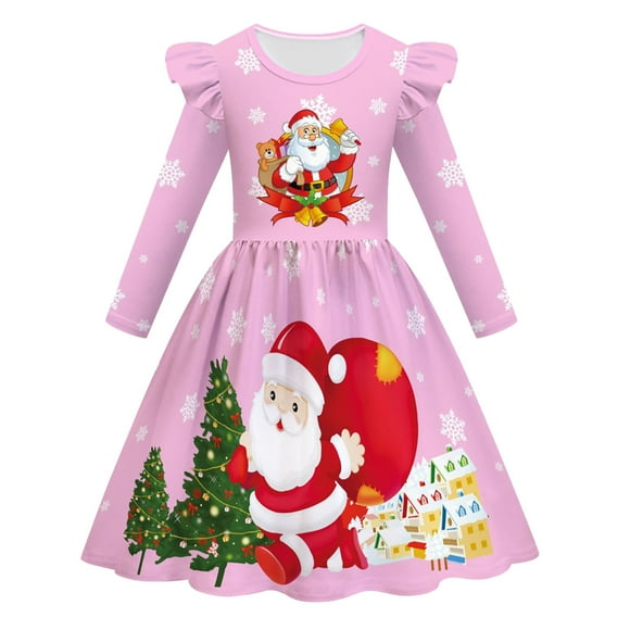 PMVFHDE Girls Dresses for Little Girls Party Christmas - Elegant Holiday Dress for Kids Age 3-8 Pink,6-7 Years