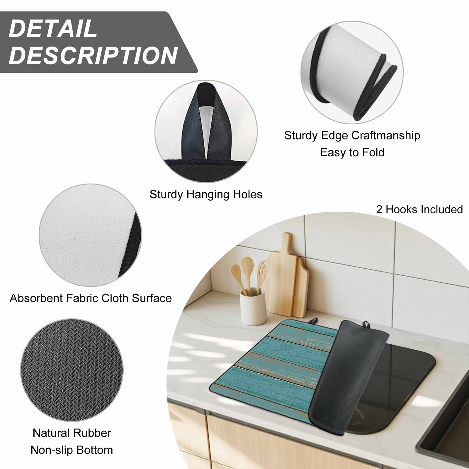 Teal Wood Grain Stove Top Cover for Electric Stove, Heat-proof & Non Slip Glass Top Stove Cover Protector, Farmhouse Vintage Wooden Rustic Kitchen Flat Cooktop Rubber Mat 24x21 Inches