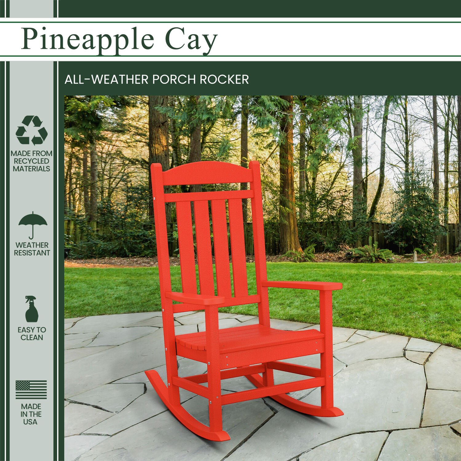 Hanover Pineapple Cay All-Weather Outdoor Patio Porch Rocker, Eco-Friendly, Recycled Material, - HVR100SR - image 2 of 5