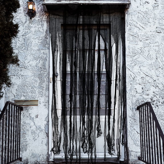 Ebaokuup 65" x 39" Black Halloween Door Curtains, 4-Pack Creepy Gauze Decor