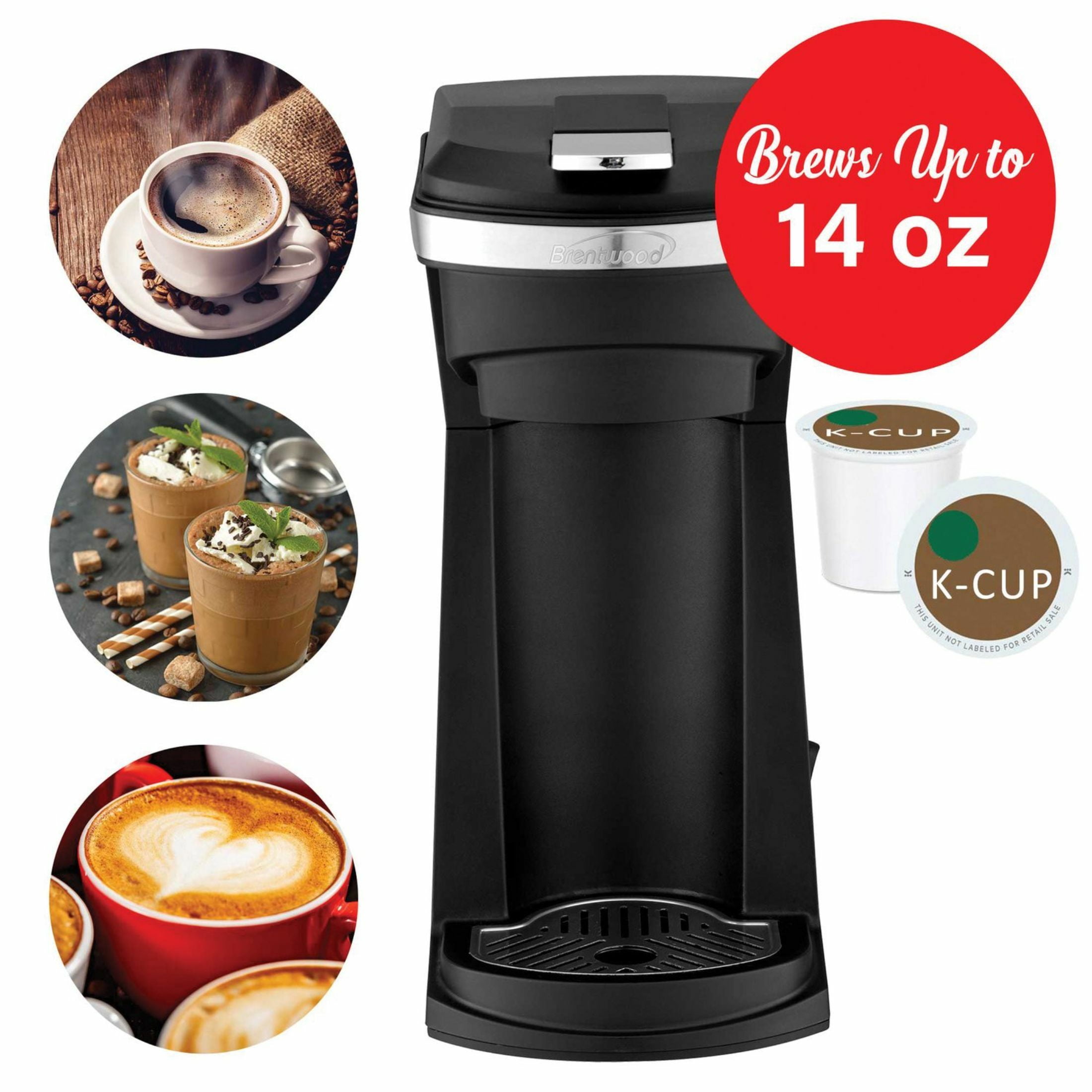 Brentwood New K-Cup Single Serve Coffee Maker with Reusable Filter Basket - Black