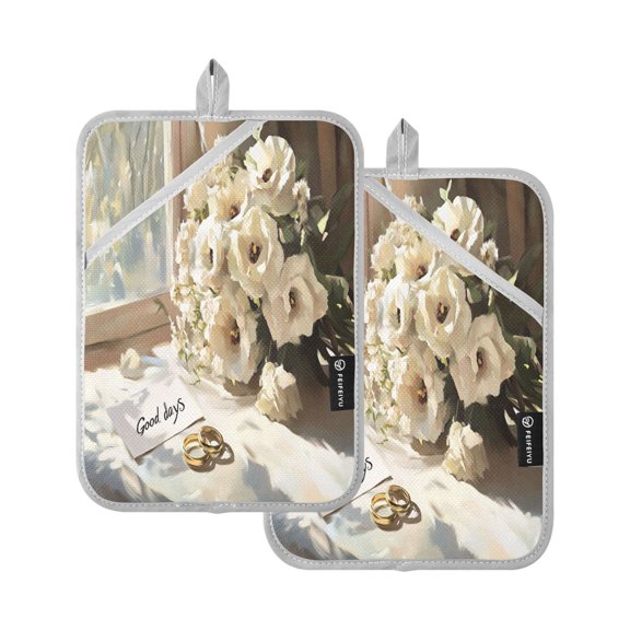 BZSMCE Pot Holder Oven Mitts Cooking baking White Flowers Creative Pattern Size:7x9.8in